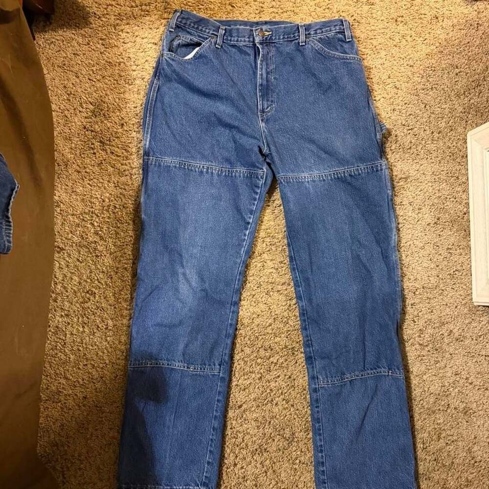 Dickies Double Knee Carpenter Jeans Size 38x34 Medium Wash Denim Workwear - Picture 2 of 4